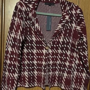Adrienne Vittadini Maroon and Beige Patterned Blazer